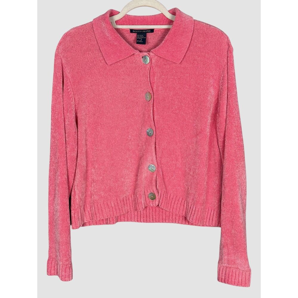 Boston Proper Pink Cardigan Sweater Soft Knit Button Front S